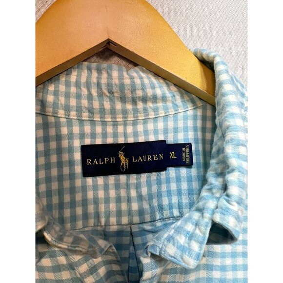 Ralph Lauren Men's Preppy Button Down Shirt Long Sleeve Size XL Blue White Check - Picture 3 of 13